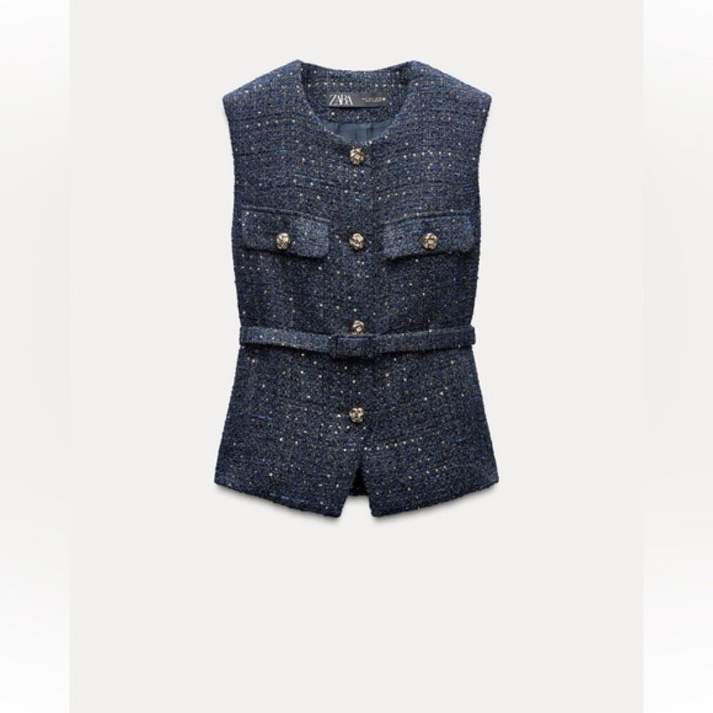 ZARA BELTED SEQUIN STRUCTURED VEST - Picture 3 of 8